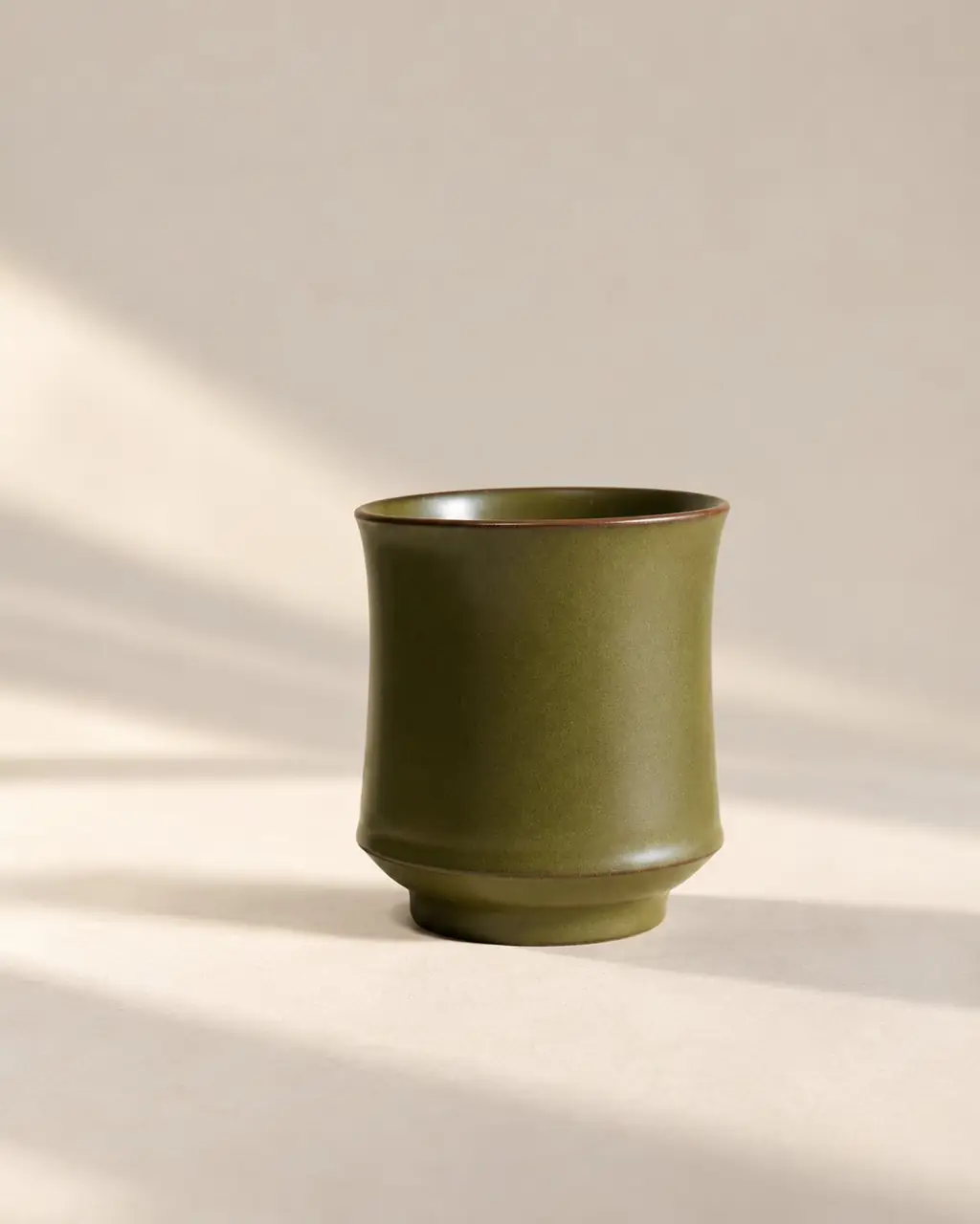 Tall footed matcha green cup shaped like a bamboo stem